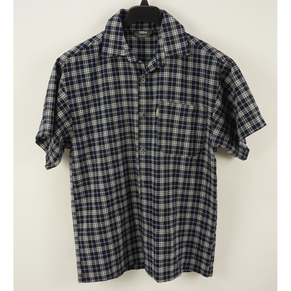 Vintage 80s/90s Solo Semore Retro Open Collar Skate Camp Shirt Men's Large‎ Blue